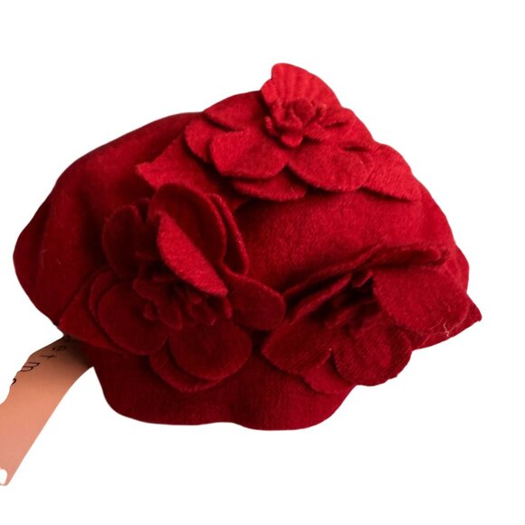 NWT Betmar New York Flower Beret Women One Size Red Winter Charm Cozy Everyday - Picture 4 of 6